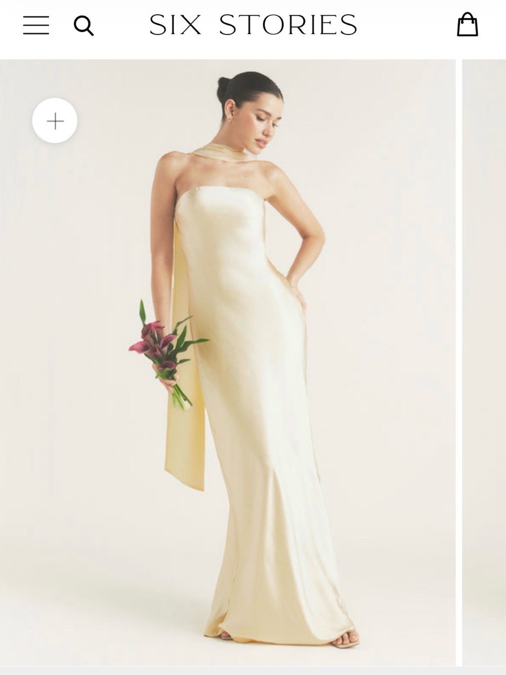 Bandeau Satin Bridesmaid Dress with Chiffon Neck Scarf - Butter Lemon - 4